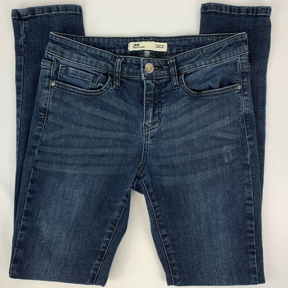 I&M Black Label Womens Slim Skinny Jeans Blue Stretch Whiskered Denim Juniors 9